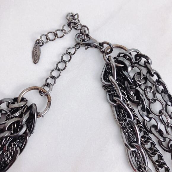 Signed VCLM Multi-Strand Gunmetal Chain Necklace with Crystal Ball Accents - Picture 7 of 9